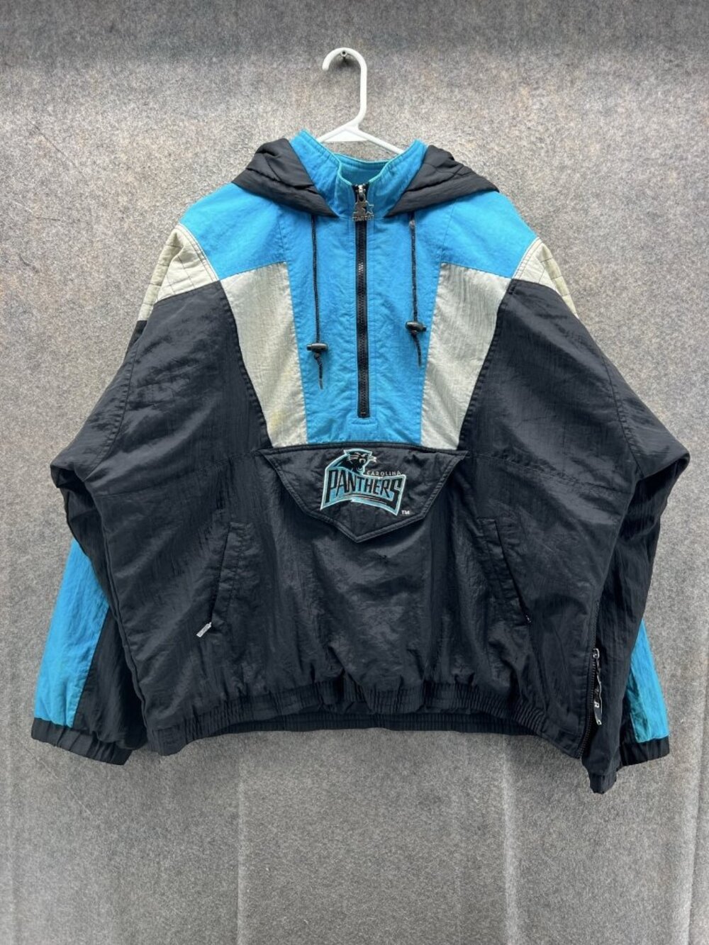 Vintage Carolina Panthers Jacket Mens XL Black NFL Football Starter Pullover